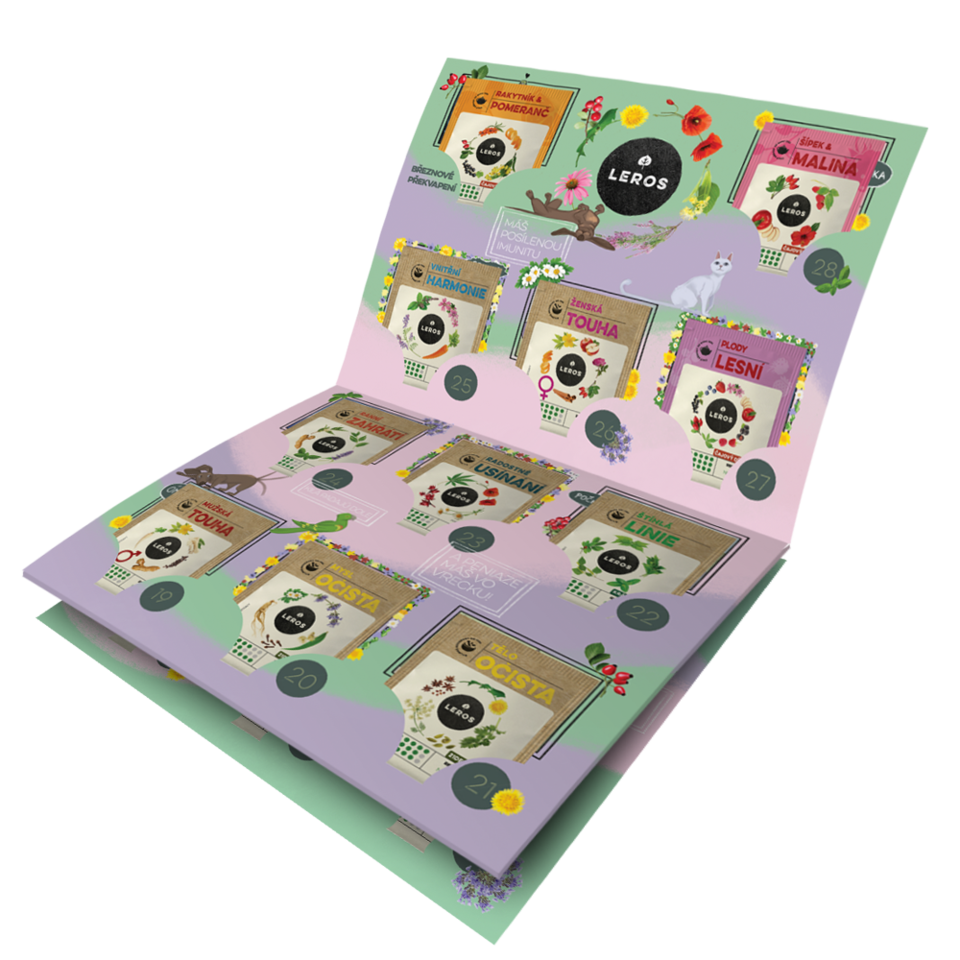 Čajová výzva na 28 dní bez promile. Zkus s námi CELÝ ÚNOR odolat nástrahám a pokušení alkoholu. Kalendář obsahuje 29 bylinných čajů, každodenní motivaci pod QR kódem a zábavnou hru.