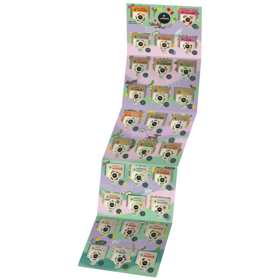 Čajová výzva na 28 dní bez promile. Zkus s námi CELÝ ÚNOR odolat nástrahám a pokušení alkoholu. Kalendář obsahuje 29 bylinných čajů, každodenní motivaci pod QR kódem a zábavnou hru.