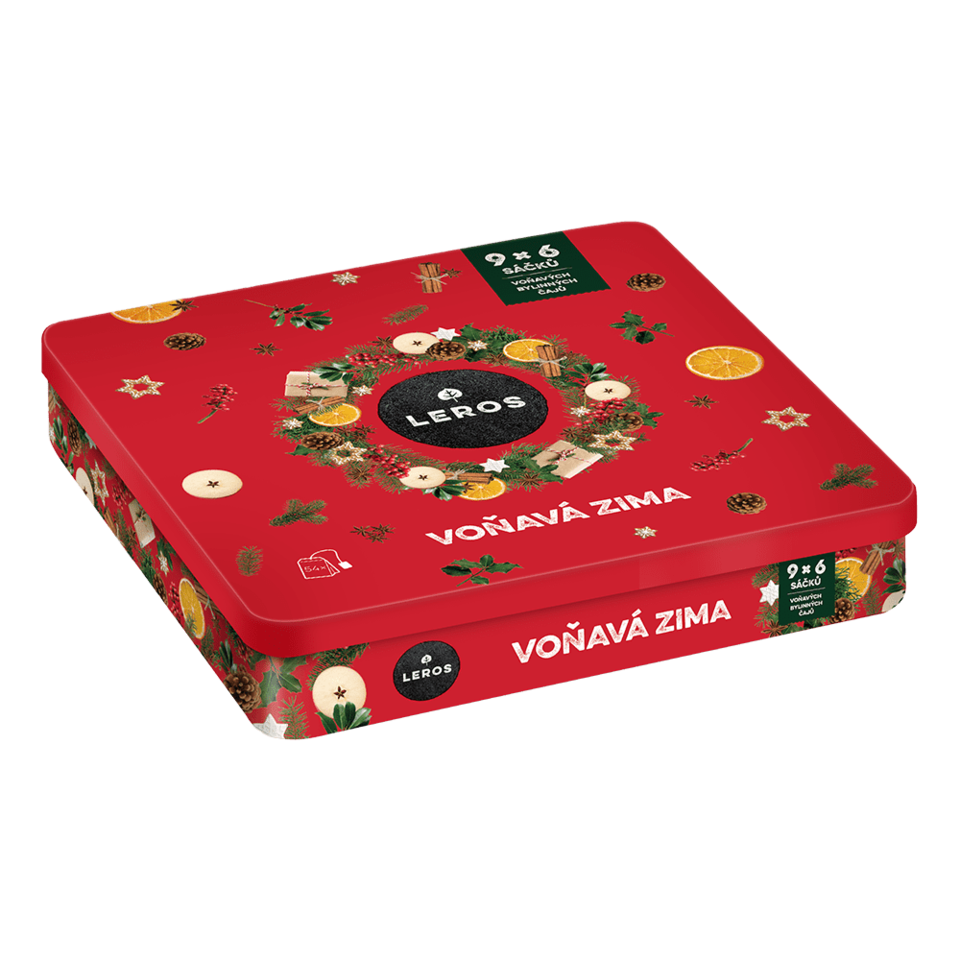 9 druhov voňavých bylinných čajov v 6 vreckách. Vianočná darčeková kazeta s výberom bylinkových čajov, ktoré vás zahrejú a povzbudia počas dlhých zimných večerov.