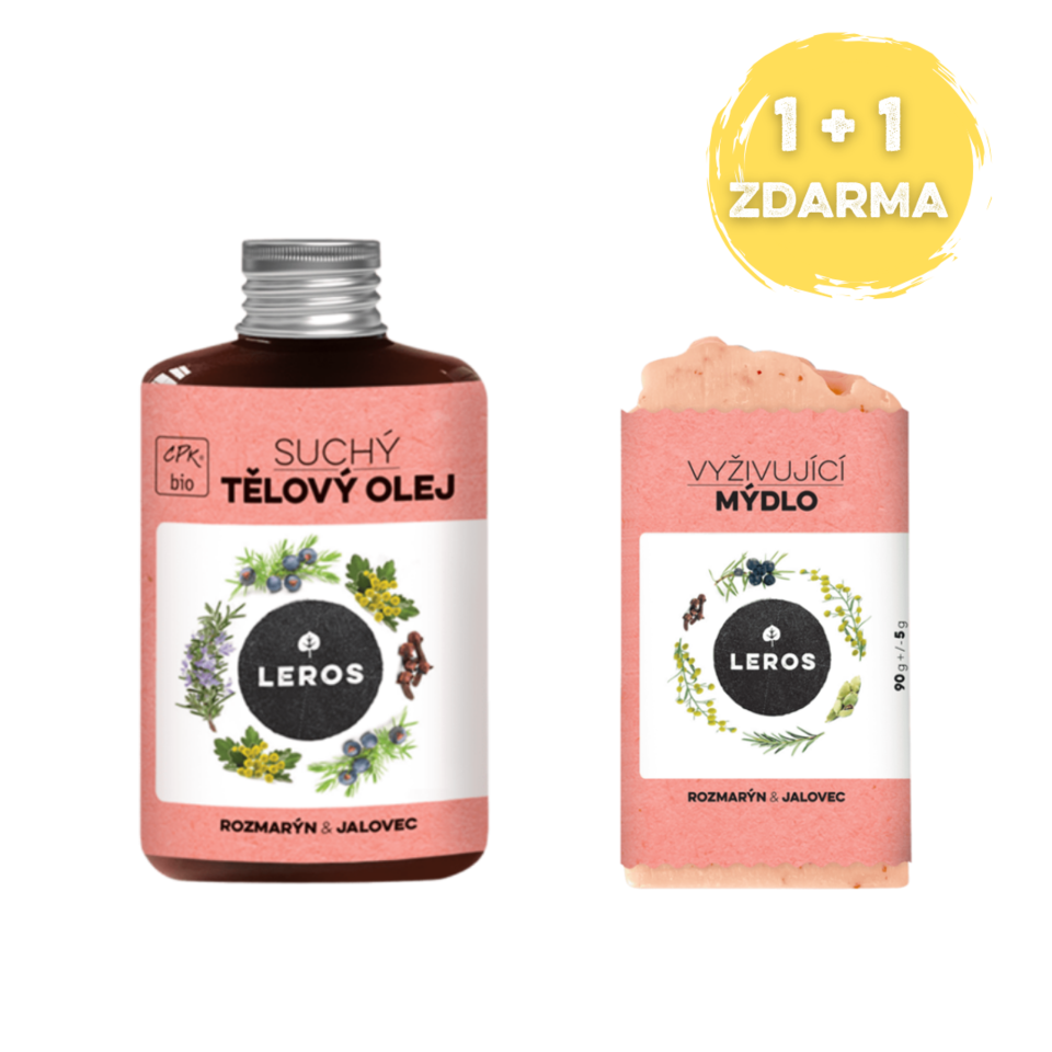 LEROS Suchý tělový olej a vyživující mýdlo Rozmarýn & Jalovec navíc 