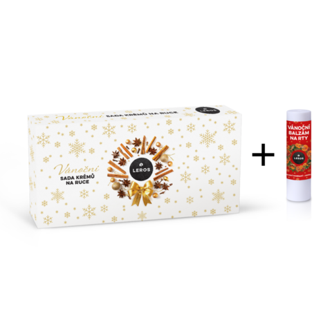LEROS Vánoční sada krémů na ruce + balzám na rty zdarma