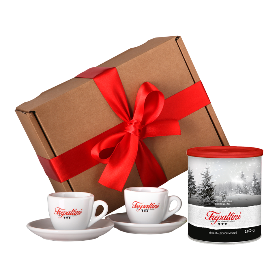 TREPALLINI Dárkový balíček mleté kávy + 2 šálky na Vánoce